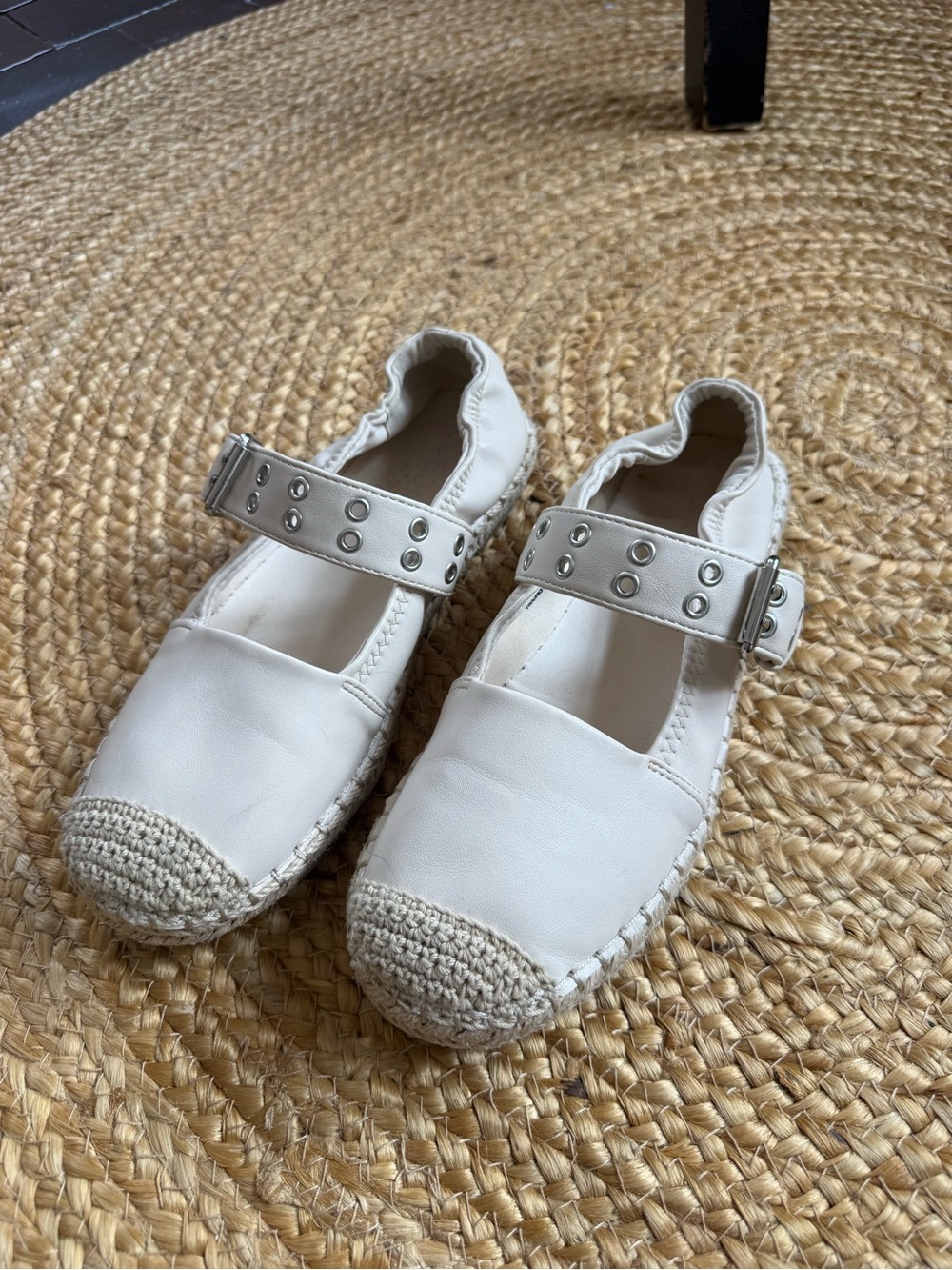 Anthropologie Ivory Mary Jane Espadrille Shoes with Buckle Strap